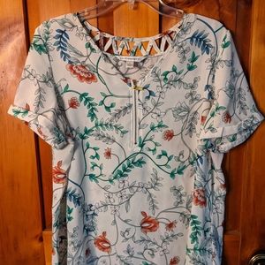 Counterparts* size L lattice round neck detail short sleeve tunic top bl…